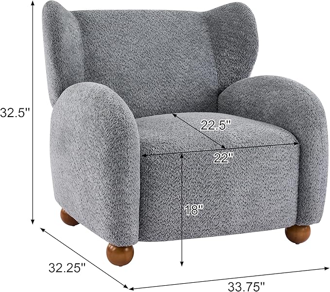 Christopher Knight Home Aiden Boucle Wingback Accent Chair Fabric Upholstered Club Chair with Wooden Frame Comfy Reading Chair for Living Room/Bedroom Dusty Blue+Walnut