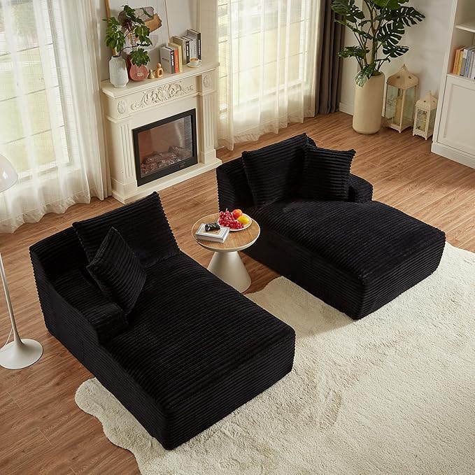 Oversized Double Chaise Lounge Loveseat Cozy Cloud Couch Fluffy Corduroy Upholstered Sleeper Sectional Sofa Lounger Daybed with Throw Pillows and Wide Armrest for Living Room No Assembly Required