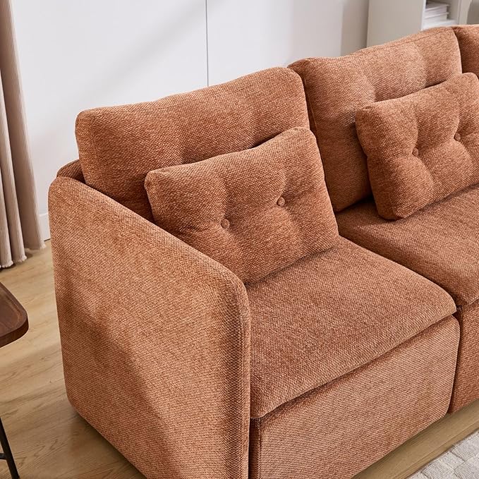 LukeAlon Chenille 56.5 Loveseat Sofa with Waist Pillow Modular Sectional Sofa Couch with Ottoman Comfy 2 Seater Lounge Sleeper Couch Sofa for Apartment Living Room Office Light Brown