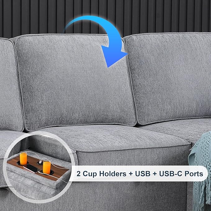 ERYE L-Shaped Pull Out Sleeper Couch Bed Modern Chenille Upholstered Button Tufted Corner Couch Reversible Sectional Sleeper Sofa Bed W/Storage Chaise Cup Holders