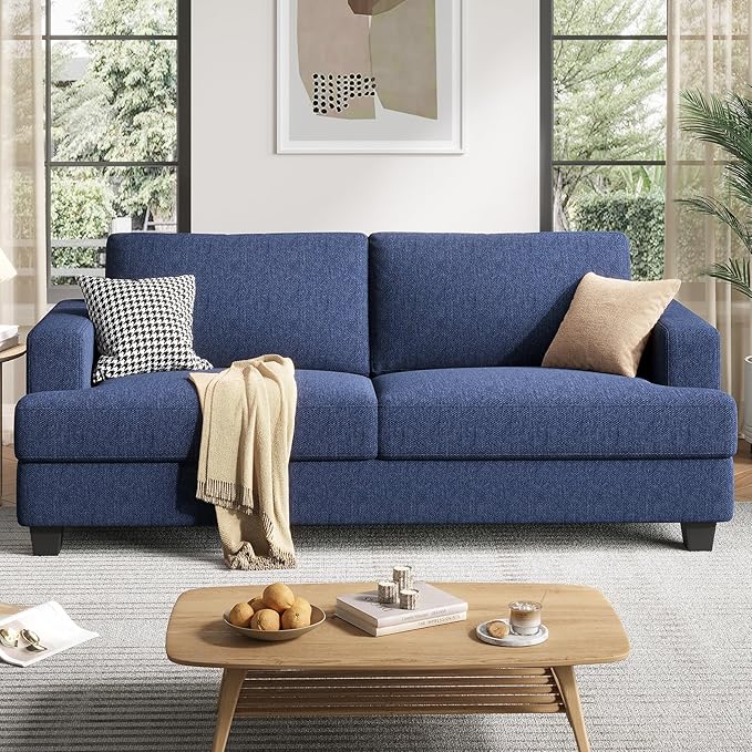 84 Inch Sofa with Extra Deep Seats Oversize Linen Fabric 2 Seater Sofa for Living RoomModern Couch and Loveseat Comfy Armrests and Seats and Backrests Easy Installation Blue
