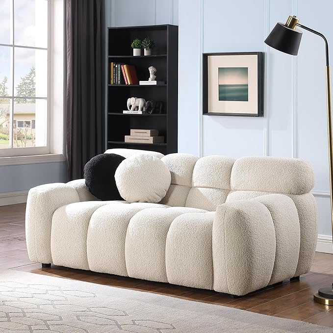 GNIXUU 65” Boucle Cloud Sofa Modern Tufted loveseat Sofa Couch with 2 Pillows Comfy Marshmallow Couches for Small Space Bedroom Apartment Office(Beige)
