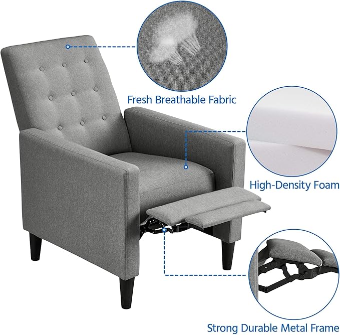 Yaheetech Home Theater Seating Single Fabric Recliner for Living Room Chair Adjustable Sofa with Thicker Seat Cushion Tufted Upholstered Sofa with Pocket Spring for Living Room Bedroom Dark Gray