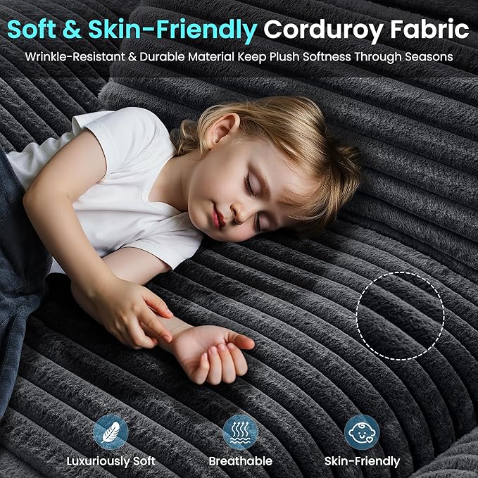 Modular Sectional SofaBoneless Couch for Living Room3 Seat L-Shaped Cloud Sectional Couch with Double-Layer Thickened Deep SeatComfy Corduroy Fabric Sofa Bed72h ReboundGrey