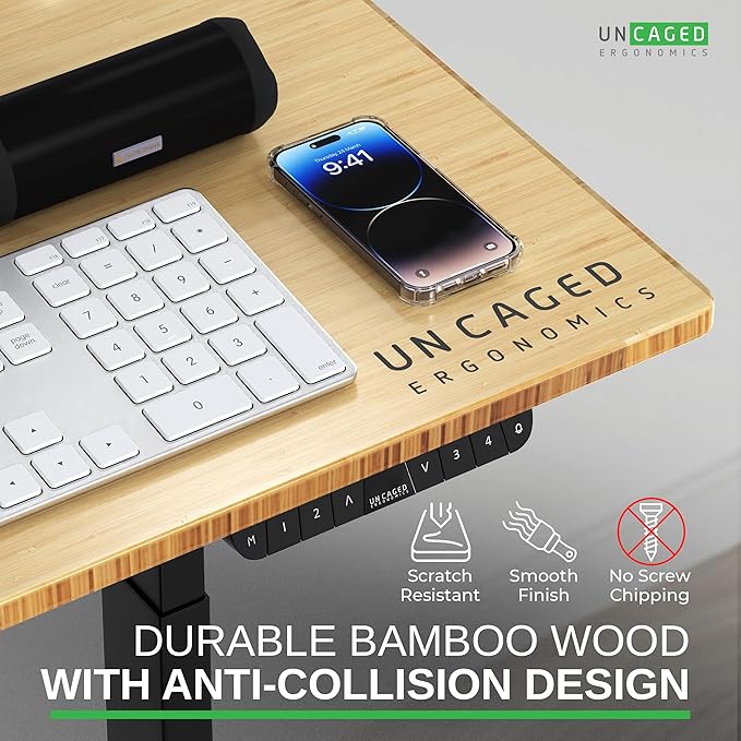 Rise Up Electric Standing Desk Adjustable Height 24-49 Dual Motor One Piece Bamboo Large Standing Desk 48x30 Sit Stand Desk Rising Desk Home Office