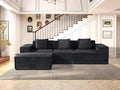 Rowan Convertible Corduroy Sectional Couch with Ottoman &amp Pillows Modular L Shaped Sleeper Sofa Boneless Cloud Couch for Living Room Furniture Black