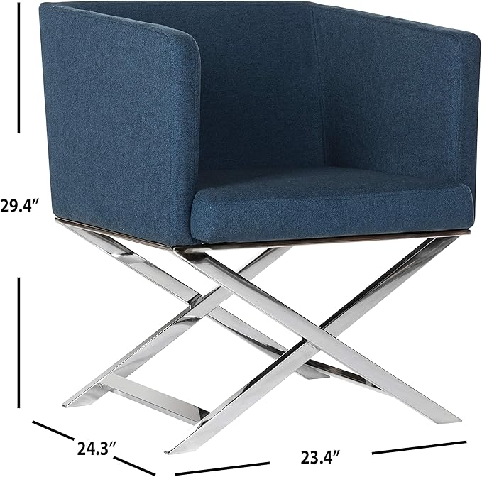 Safavieh Home Collection Celine Navy and Chrome Modern Glam Cross Leg Chair