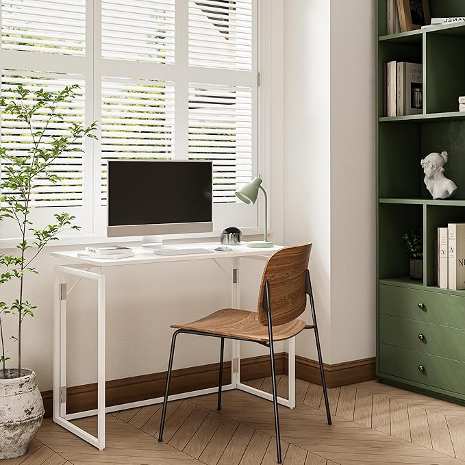 Folding Desk - 31.5 Wood Top Foldable Desk for Small Spaces | No Assembly Required Compact Desk for Home Office Writing and Study