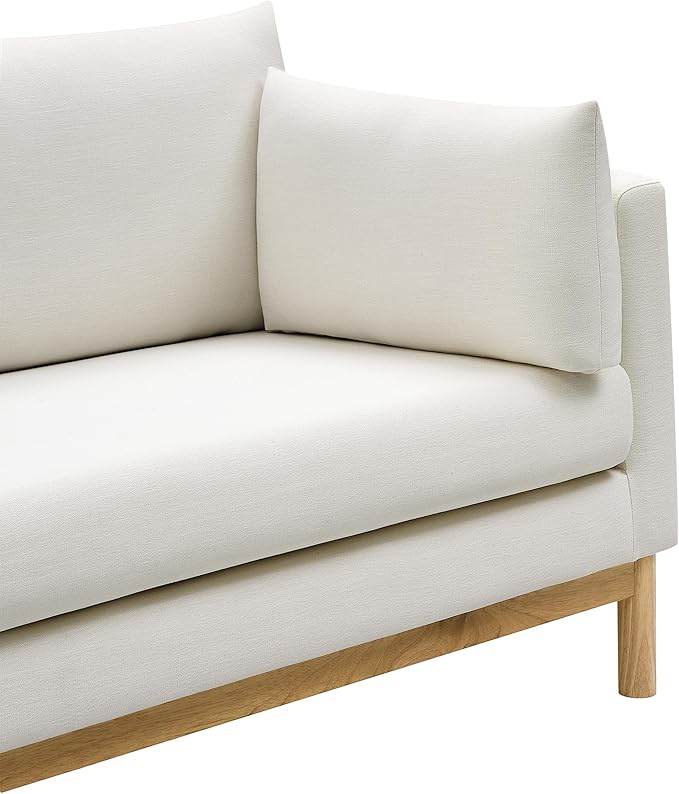 Meridian Furniture 157Cream-L Langham Collection Mid-Century Modern Linen Textured Fabric Upholstered Loveseat Cream Linen Textured Fabric Natural Finish Wood Base 66 W x 33.5 D x 33 H Cream