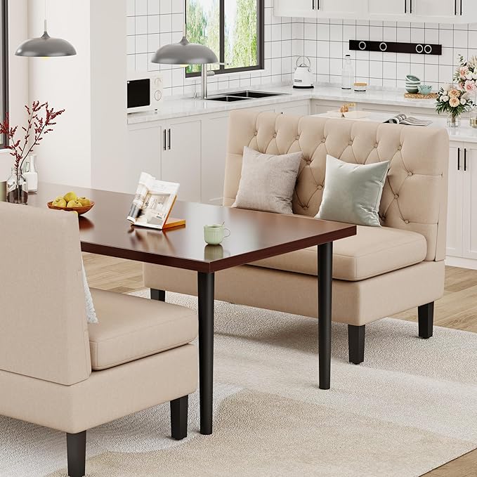 Andeworld Modern Loveseat Settee Button Tufted Sofa Couch Upholstered Banquette Dining Bench High Back Living Room FunitureKhaki