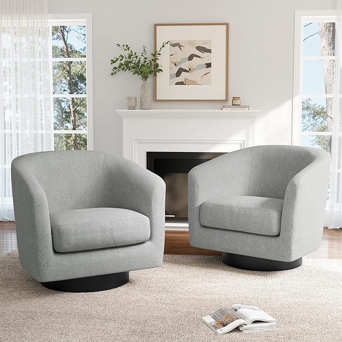 Lumibee Swivel Accent Barrel Chairs Set of 2 Upholstered Comfy Swivel Round Barrel Chair 360° Rotation Single Sofa Club Armchair for Living Room Reading Room Bedroom Chenille Light Grey