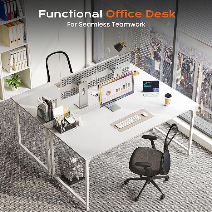 PRAISUN 48 X 24 Inch Computer Desk with Deeper Desktop Gaming Office Writing Work Desk for Home Office Study Bedroom Work from Home Metal Frame White