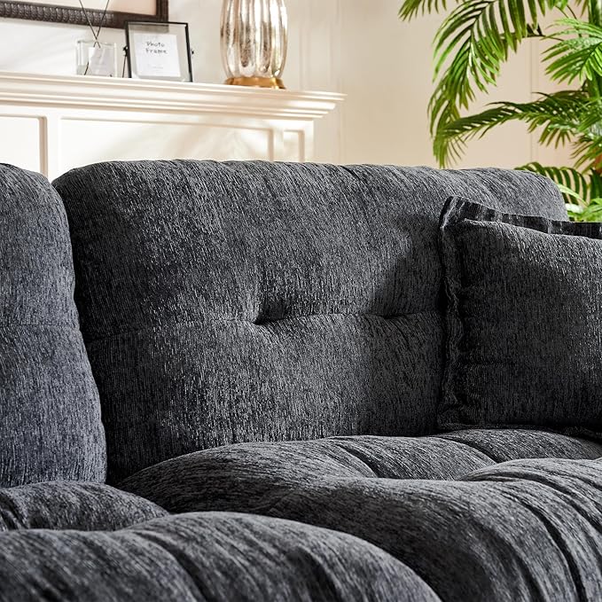 91.5 Modern Cloud Couch Sofa Comfy Chenille Couches for Living Room Easy to Assemble Apartment Black Couch with Wide Armrests Removable Cushion Fashion Cute Sofas with Pillows for Bedroom Office