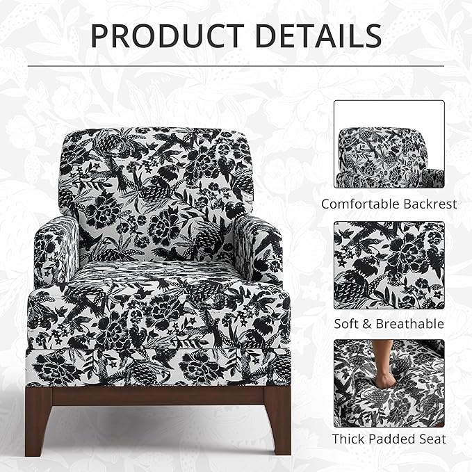 Floral Accent Chair Set of 2 Upholstered Armchair with Solid Legs Comfy Reading Single Sofa with Spring-Padded Cushion for Bedroom Black