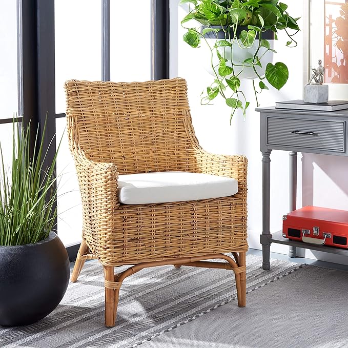 Safavieh Home Collection Cristen Rattan Cushion Accent Chair Natural/White (ACH6513B)