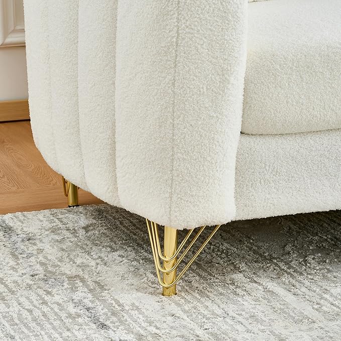Loveseat Velvet Fabric Two- Seater Couch Buckle Design and Rivet Decoration Deep Seated Double Sofa Suitable for Living Room Bedroom Apartment Hotel etc (beige-06)