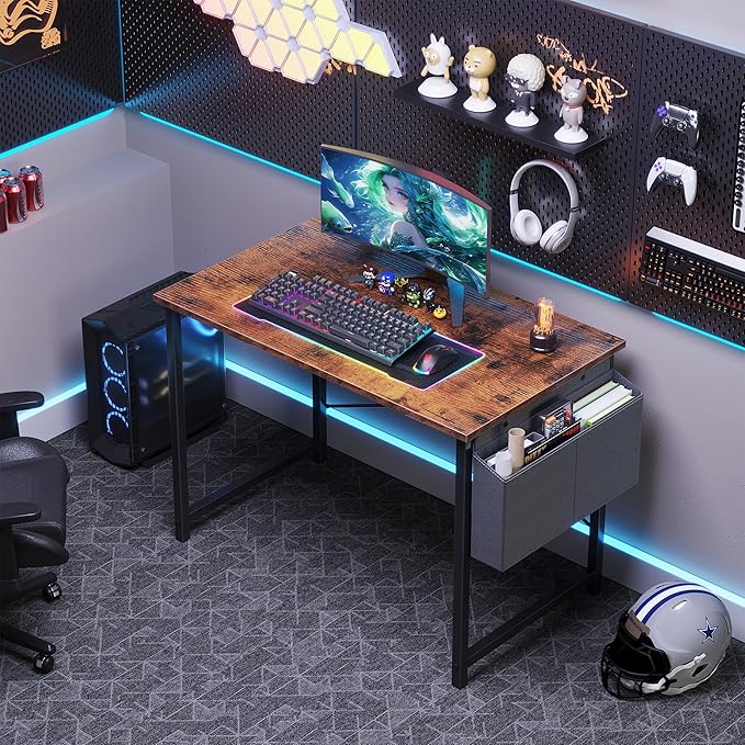 NEWBULIG 40 Inch Computer Desk Home Office Desks for Bedroom Writing Gaming Work Study Table with Storage Bag for Small Spaces Modern Workstation in Rustic Brown