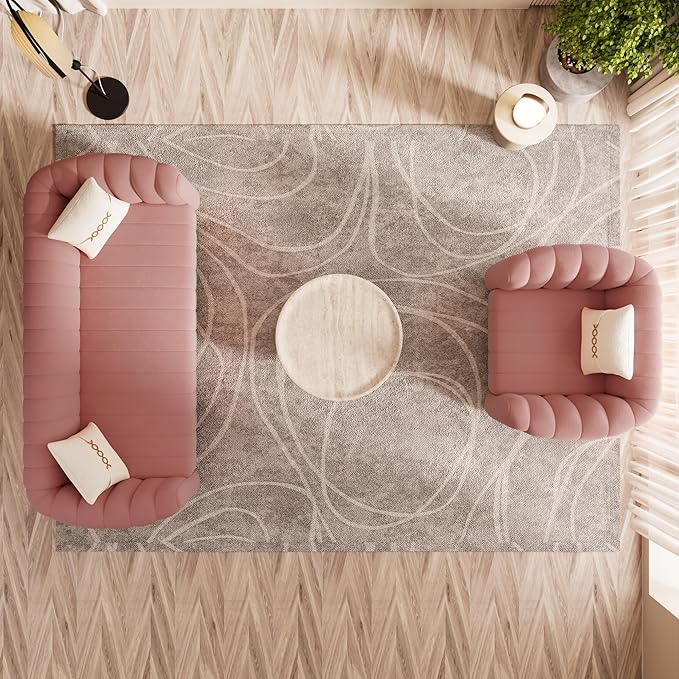 Modern Pink Velvet Sofa Chair for Living Room 42 Single Sofa with Gold Metal Sphere Legs (Pink 1S)