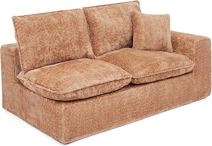 L-Shaped Boneless Modular Sectional Cloud Couches 6 Seat Modular Boucle Floor Foam Boneless Sofa Couch with Ottoman Headrest Pillows and Removable Cushions