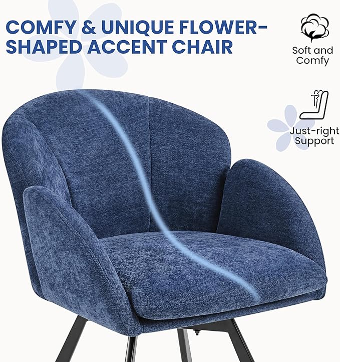Yaheetech Swivel Accent Chair Flower Chenille Armchair Vanity Chair Side Chair with 360-Degree Swivel Base and Seat Cushion for Living Room/Bedroom/Home Office/Makeup Blue Set of 2