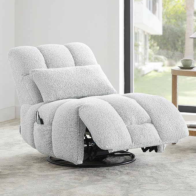 Watson &amp Whitely Oversized Power Recliner Chair for Adults Swivel Rocker Recliner Chair with Lumbar Support Ultra-Comfy Glider Recliner for Living Room Theater Seating Single Sofa Grey