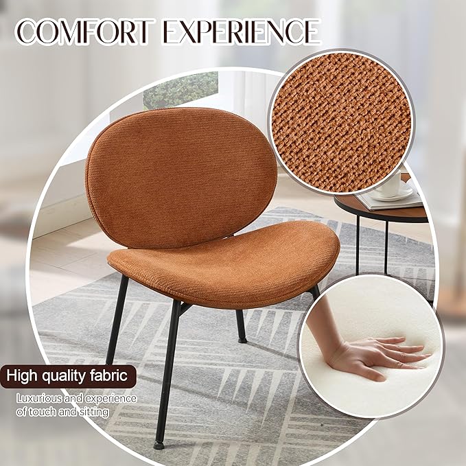 Mid-Century Modern Accent Chair Fabric Upholstered Lounge Chair Curved Back Side Chair for Living Room Bedroom Reading Nook Office (Orange + Fabric Set of 2)