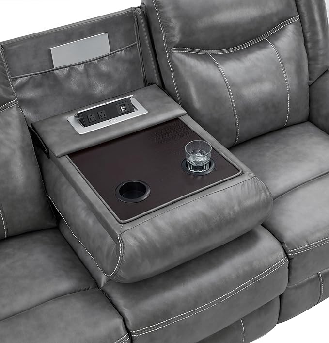 Coaster Home Furnishings - Conrad - Fabric - Upholstered Motion Reclining Sofa with Power Outlet Padded Headrests and Wall Hugger Design - Living Room - Grey - 650354