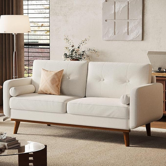 GarveeHome 65 in Loveseat Sofa Mid Century Modern Couch Comfy Love Seat Couches for Living Room 2 Seater Deep Seat Couch Linen Upholstered Couches for Bedroom Office Small Space Beige