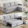 Convertible Sleeper Sofa Bed with Pull Out Couch L Shaped Couch with Chaise Storage USB Charge &amp Side Pocket Small Sectional Couches for Living Room Apartment | Linen Fabric | 82 | Light Grey