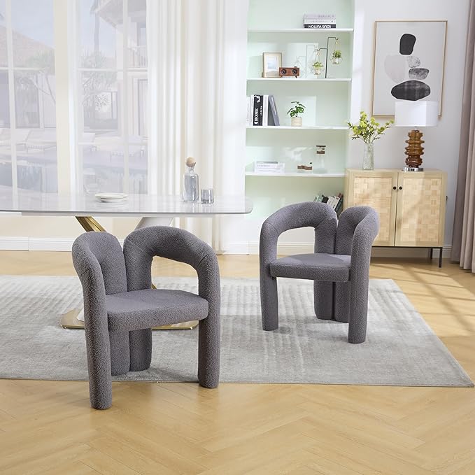Set of 2 ChairsContemporary Designed Velvet Fabric Upholstered Accent Barrel Side Chair with Plywood Frame and Metal Base for Living Room (Gray Teddy)