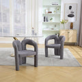 Set of 2 ChairsContemporary Designed Velvet Fabric Upholstered Accent Barrel Side Chair with Plywood Frame and Metal Base for Living Room (Gray Teddy)