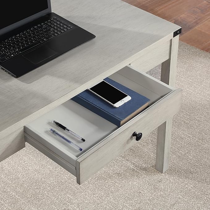 OSP Home Furnishings Victor Modern Rustic Writing Home Office Desk with Drawer Champagne Oak Finish