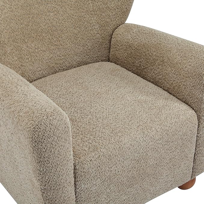 Christopher Knight Home Lindy Wingback Accent Chair Upholstered Armchair with Rounded Wooden Legs Curved Backrest Single Sofa Soft Cushion Seating Comfy Lounge Chair for Living Room Light Brown