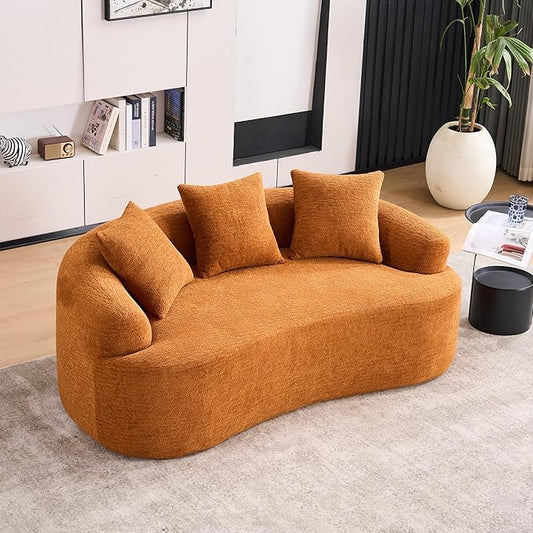 Curved Loveseat Sofa Couch for Living Room 65’’ Modern Comfy Cloud Floor Couch Round Sofa Full Sponge Compression Sofas with Deep Seat for Small Spaces Apartment No Assembly NeededOrange
