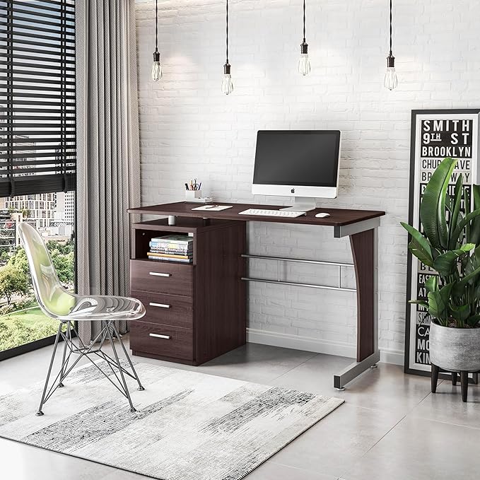 47.25 Computer Desk with Drawers Home Office Desk with Storage Heavy Duty and Water Resistant Study Table Chocolate Brown