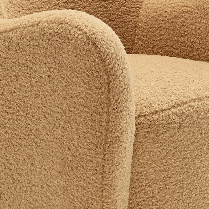 Modway Montrose Swivel Wingback Accent Chair in Camel Walnut Sherpa Teddy Fabric – Modern Furry Barrel Chair with 360-Degree Swivel Base – Soft and Comfy Living Room Chair
