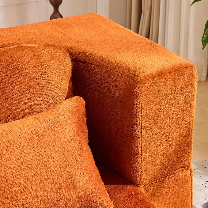 Tai Chi Symbol Loveseat Sofa Curved Yin-Yang Design Dual-Depth Meditation Couch 66.9 Chenille Modular for Small Spaces 300 lbs Capacity (Orange+4 Pillows)
