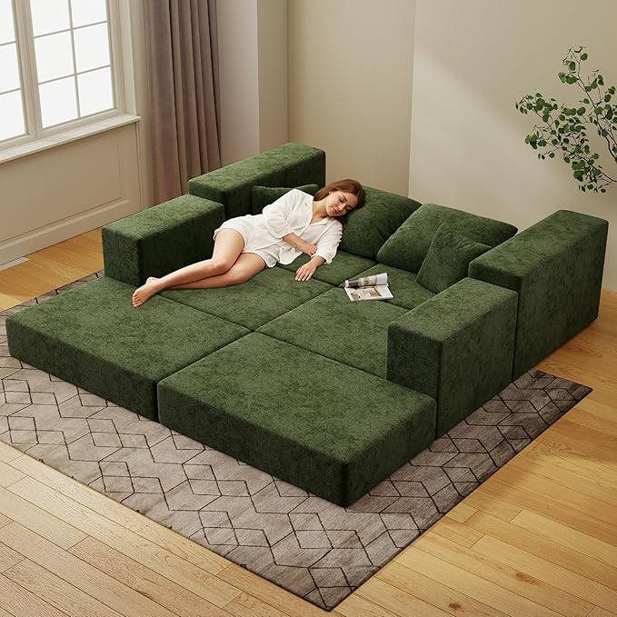 Cloud Modular Sectional Sofa Comfy Boneless Couch for Living Room Modern L-Shaped Couch with Reversible Chaise Customizable Sleeper Sofa with Non Slip No Assembly &amp Deep Seat Green
