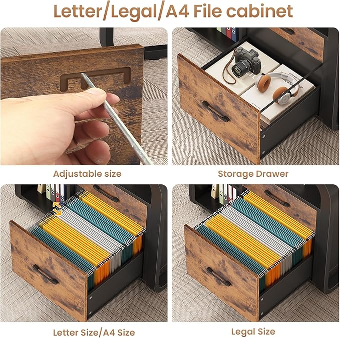 SEDETA 61 Inch Executive Desk Large Office Desk with File Drawer L Shaped Desk with Drawers Computer Desk with Mobile CPU Stand Storage Shelves Power Outlets for Home Office Rustic Brown