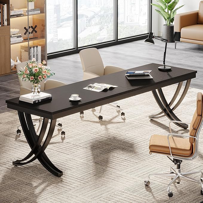 Tribesigns 2 Person Computer Desk 78.7-Inch Extra Long Desk Large Double Desk for Two People Workstation with Stylish Legs (Black)