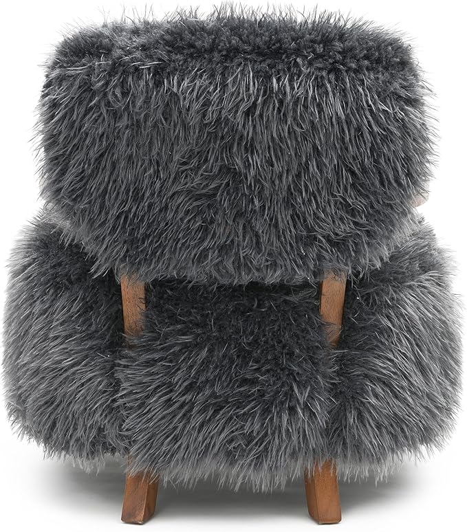 Furniture of America Ramos Modern Accent Chair with Ultra Soft Faux Fur Long-Haired Accent Sofa Tight Seat and Back Single Couch Fluffy Living Room Seating No Assembly Needed Charcoal Gray