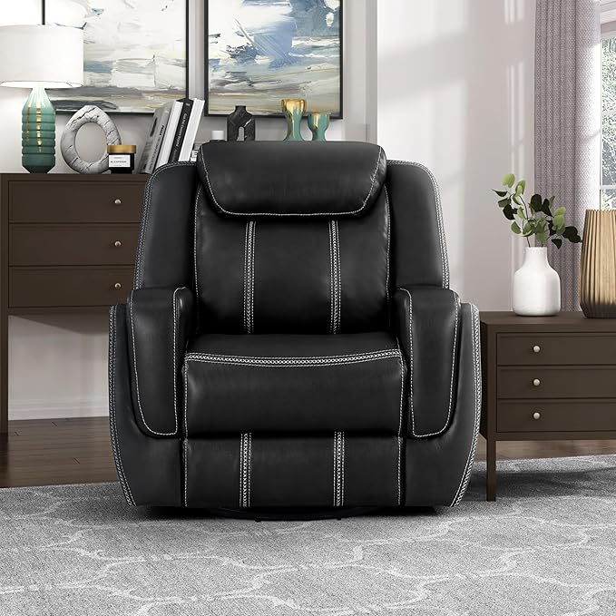 Lexicon Modern Swivel Glider Recliner Chair Nursery Glider Faux Leather Recliner Chair with Headrest Manual Recliner Sofa Chair for Living Room/Office/Apartment Black