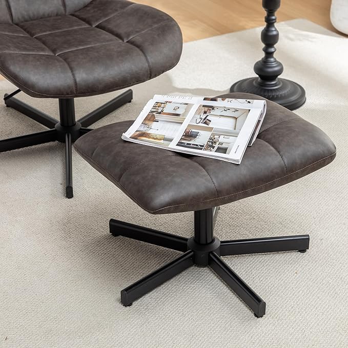 Roundhill Furniture Arlena 2-Piece Seating Set Faux Leather Tufted Accent Chair and Ottoman Brown
