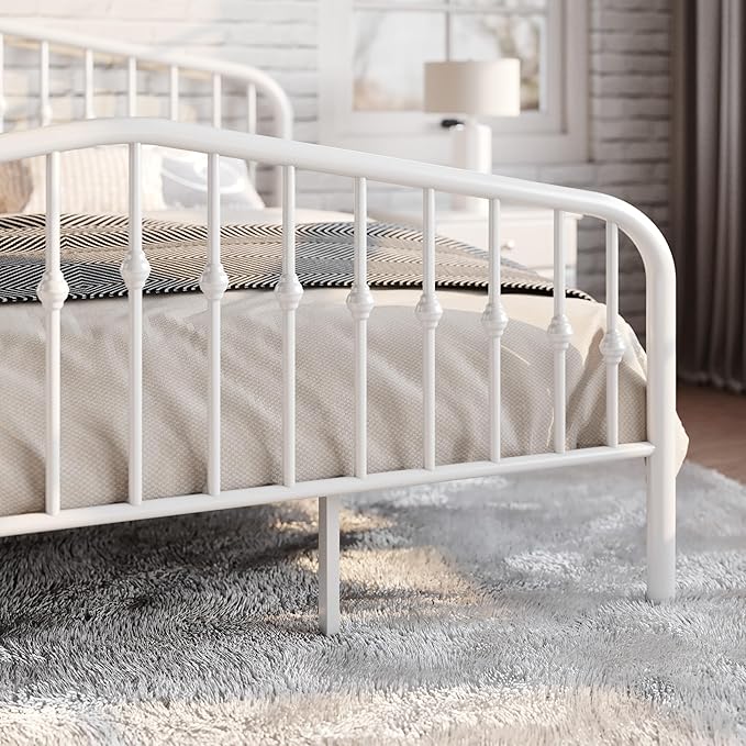 SHA CERLIN King Size Metal Platform Bed Frame with Victorian Style Wrought Iron-Art Headboard/Footboard No Box Spring Required White