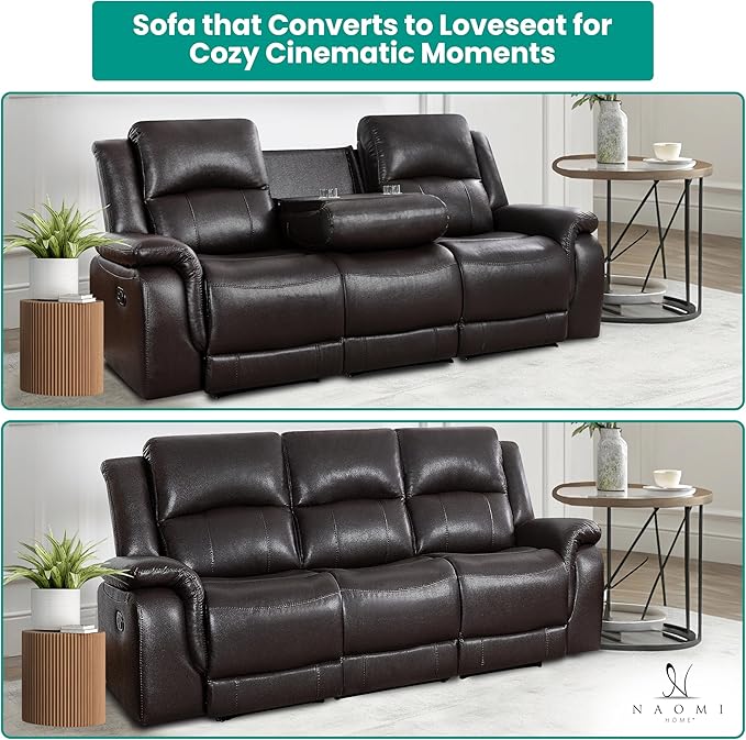 Naomi Home Katie Espresso Faux Leather Oversized Sofa Chaise Ultimate Comfort for Home Theater &amp Luxe Lounging Plush Cushioning Easy Assembly