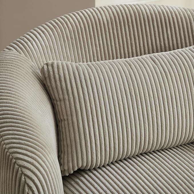 34.25 Swivel Barrel Chair Round Accent Barrel Chair Modern Wide Armchair Upholstered Corduroy Lounge Comfortable Sitting Single Seat Rotating Base for Living Room Office Chair Light Gray