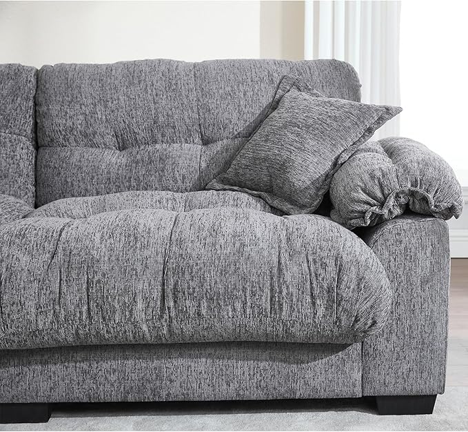 KIVENJAJA 90.5”W Oversized Cloud Loveseat Sofa Modern Chenille Tufted Deep Seat Sectional Couch Overstuffed Comfy Love seat with Pillows for Living Room Apartment Small Space Grey