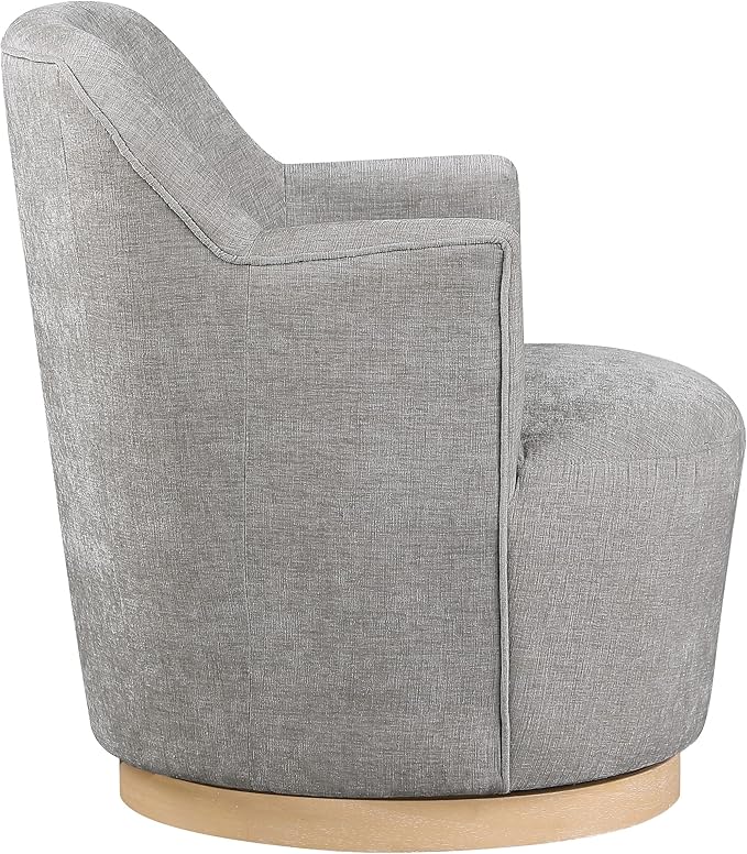 Meridian Furniture 449Grey Clarita Collection Modern | Contemporary Swivel Accent Chair with Soft Light Grey Chenille Fabric Natural Wood Finish Base 26.5 W x 30.5 D x 31 H Grey
