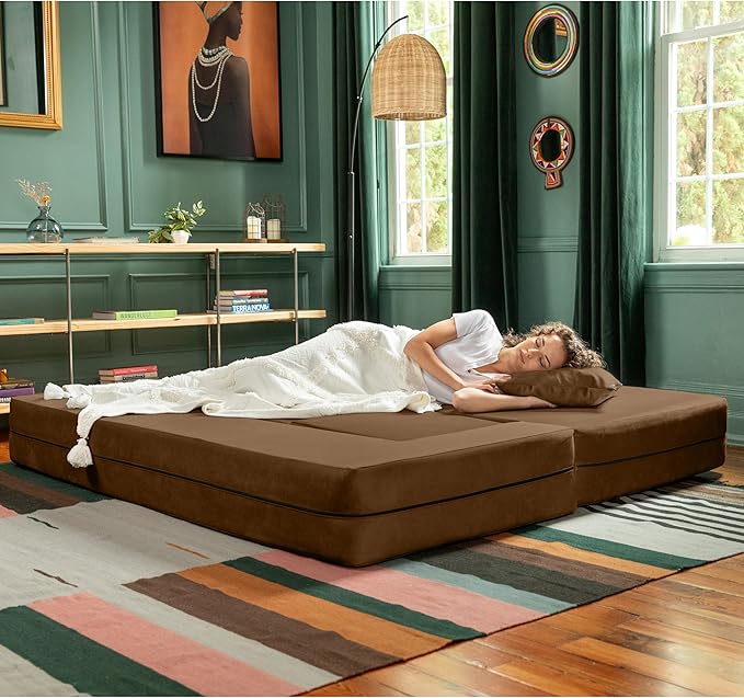 Jaxx Zipline Convertible Sleeper Sofa &amp Three Ottomans/California King-Size Bed Textured Microvelvet - Toffee