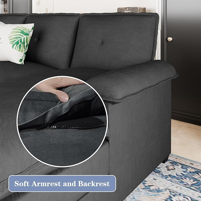 U Shaped Sectional Couches for Living Room110 Modern Big Sofa Couch with Double Chaise4 Seat Modular Sofa Couches with Thick Cushion &amp Soft BackrestBlack